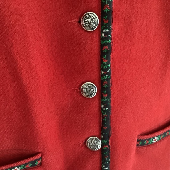 Lang Originals Red wool embroidered trim silver stamped buttons lined blazer S - Picture 2 of 9